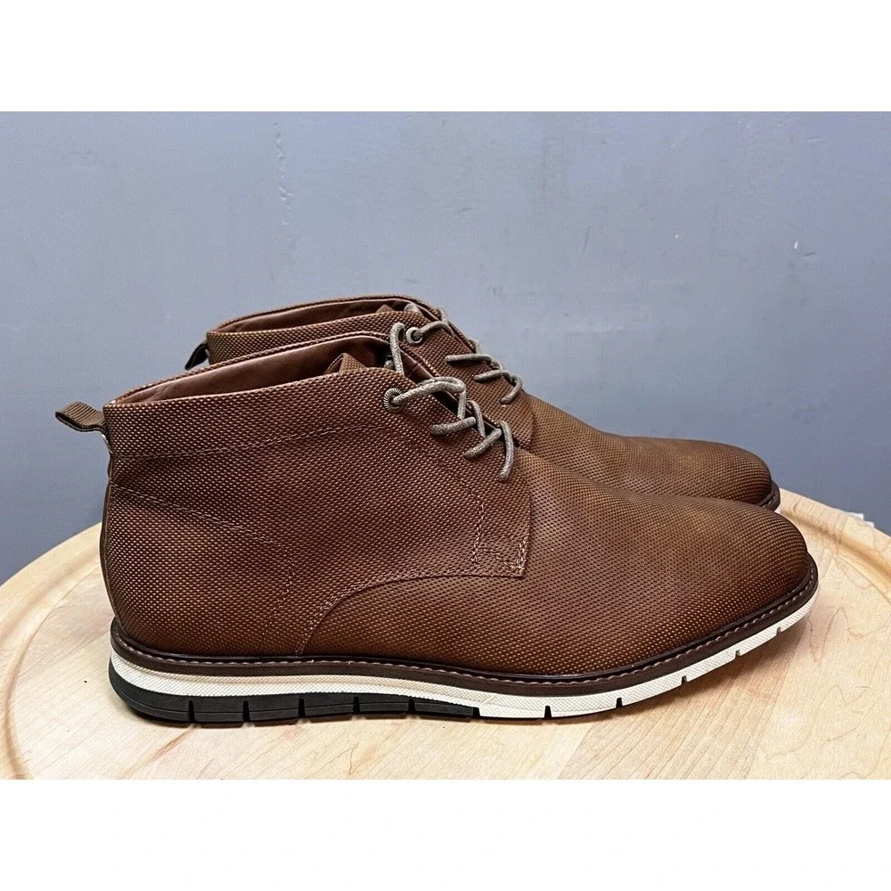 Parker & Sky Chukka Boots Mens 10‎ Brown Textured Lace Up Mid Top Dress Sneakers